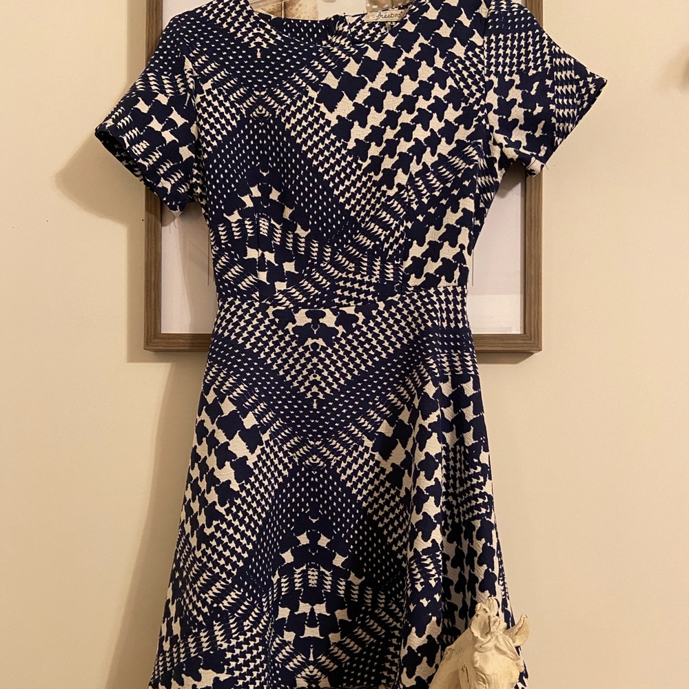 Blue and White Checkered Open Back Short Dress